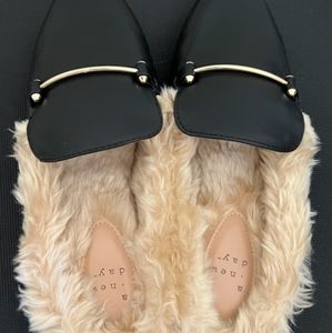 Faux Leather Mules with Fur